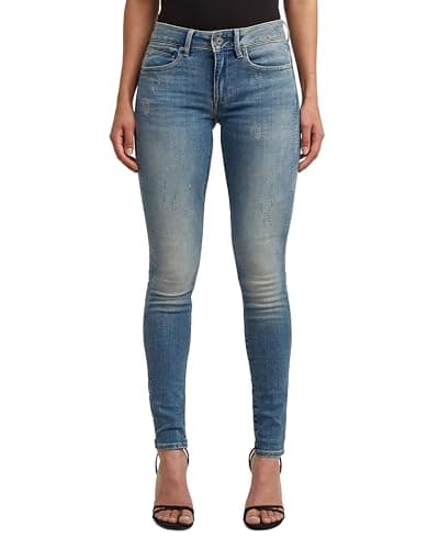 Image of G-Star Women's Midge Zip Mid-Waist Skinny Jeans, Blue (lt vintage aged destroy D05281-8968-9114), 28W / 30L