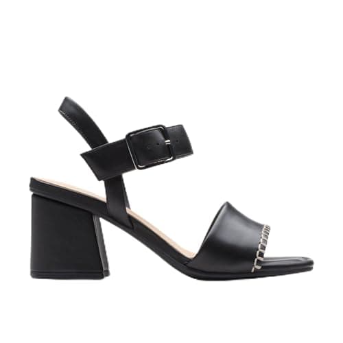 Image of Clarks Women's Siara 65 Buckle Heeled Sandal, Black Leather, 8.5