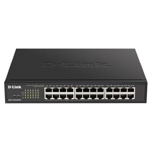 Image of D-Link DGS-1100-24PV2 - 24-Port Gigabit PoE Smart Managed Switch with 12 PoE Ports, 100W PoE power budget, 802.3af/at, VLAN support, layer 2 features, QoS, 802.3az EEE, Fanless, Black