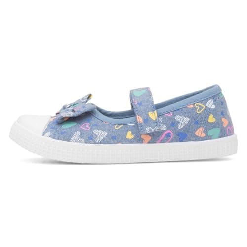 Image of Walkright Claudia Girls Blue Heart Bow Canvas - Size 11 Child UK - Blue