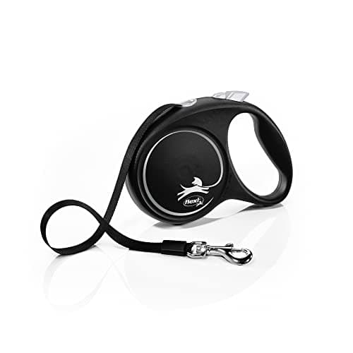 Image of flexi Black Design M Tape 5 m black/silver, retractable leash for dogs up to 25 kg