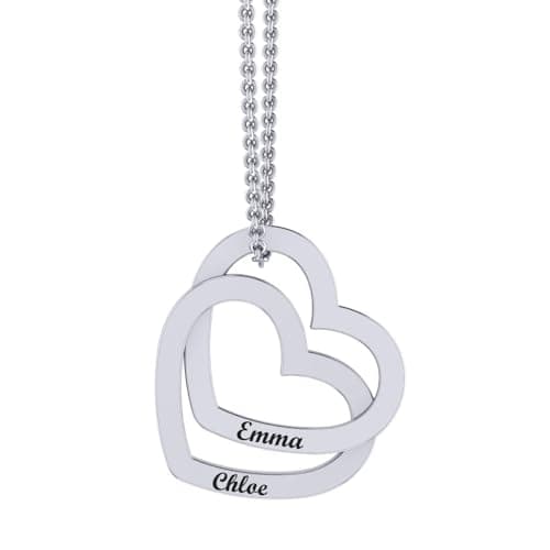 Image of Sterling Silver Personalised 2 Heart Name Necklace/Custom Gold Two Heart Engraved Necklace/Double Heart Necklace