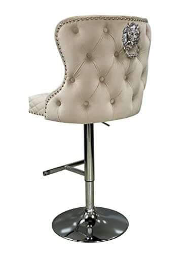 Image of ASR INTERIORS® Valentino Mink Plush Velvet Bar Stool with Backrest – Adjustable Height, Chrome Base, Studded Design, Comfortable & Stylish Breakfast Bar Stools for Kitchen & Home (1 Stool, Mink)