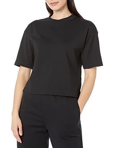 Image of Amazon Essentials Women's Organic Cotton Drop-Shoulder Relaxed Boxy Short-Sleeved T-Shirt (Available in Plus Size), Black, L