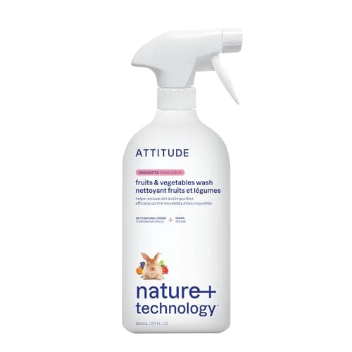 Image of ATTITUDE Fruit and Vegetable Wash, Removes Wax, Dirt and Impurities, Plant- and Mineral-Based Formula, Vegan, Unscented, 800 mL
