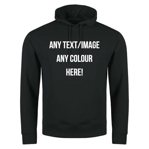 Image of Style It Up Personalised Kids Boys Girls Unisex Hooded Overhead Plain Brushed Back Soft Fleece Hoodie (BLACK, 9-10Y)