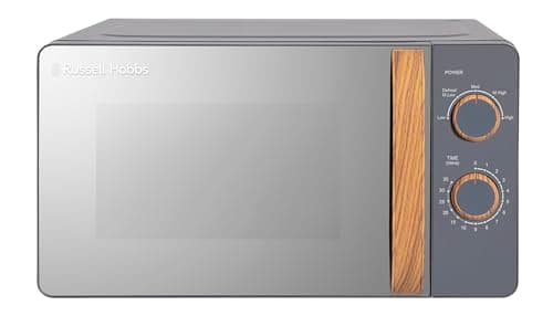 Image of Russell Hobbs RHMM713G Compact 700W Manual Microwave, 17L, 5 Power Levels, Wood Effect Handle and Buttons, Scandinavian Style, Timer, Defrost Function, Easy Clean, Grey