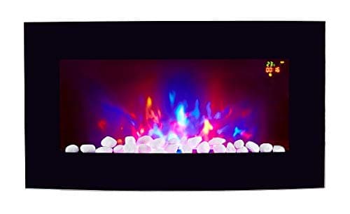 Image of 2026 TruFlame 7 colour Side LEDs Wall Mounted Black Curved Glass Electric Fire with Pebble and Log Effect (71.8cm wide)