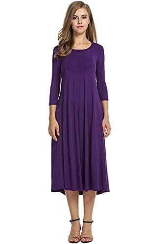 Image of Womens Ladies Plain Jersey Swing Dress Casual Long Sleeve Midi Dress Skater UK Size (Purple, 20-22)