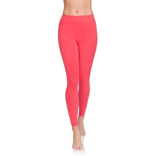 Image of SOFTSAIL Leggings 95% Cotton Womens Leggings High Waist Leggings Full Length Ladies High Waisted Leggings Tummy Control Lady Legging Stretchy Pants Free Time Relax Walking Coral, 10