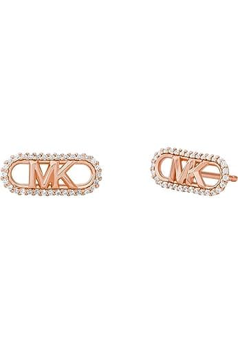 Image of Michael Kors Women's Premium Kors MK 14K Rose Gold-Plated Sterling Silver Pavé Empire Link Stud Earrings, MKC1657CZ791