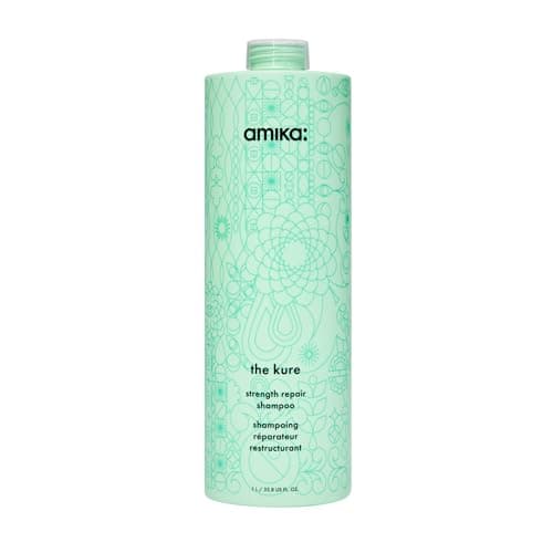 Image of amika the kure strength repair sulfate free shampoo - colour safe bond repair shampoo for dry damaged hair care - strengthens + reduces breakage - enriched with sea buckthorn + plant butters (1000 ml)