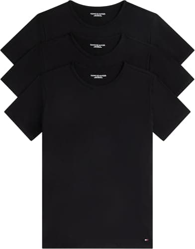 Image of Tommy Hilfiger Men’s 3 Pack Short Sleeve Round Neck Stretch T-Shirts, Black (Black/Black/Black), S