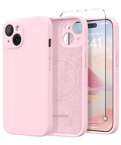 Image of SuydanBox Magnetic for iPhone 14 Case, Compatible with MagSafe, [Full Camera Protection][Screen Protector] Silicone Shockproof Protective Phone Case for iPhone 14 6.1 inch, Chalk Pink