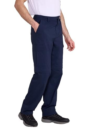 Image of Mountain Warehouse Delta Mens Cargo Stretch Zip-Off Trousers Regular - Stretchy Pants with UV Protect Max & Quick Drying - Spring Summer, Walking, Hiking, Outdoors Navy Men's W34