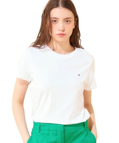 Image of Tommy Hilfiger Women’s Short Sleeve Round Neck Heritage T-Shirt, White (Classic White), M