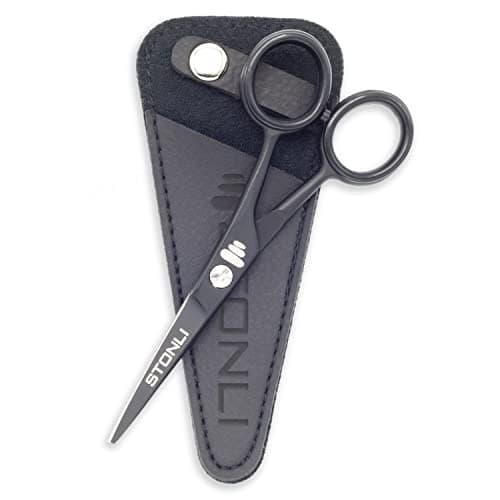 Image of STONLI 4.5 inches Beard and Moustache Scissors - Nose Hair Trimming Stainless Steel Scissors, Safety Use for Eyebrows & Ear Hair
