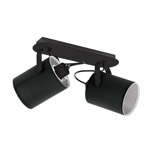 Image of Eglo Ceiling Lamp Villabate, 2-Light Ceiling Fixture, Classic Design, Ceiling Spotlight Made of Steel and Textile, Living Room Lamp in Black and White, Kitchen Lighting, Spots with E27 Socket