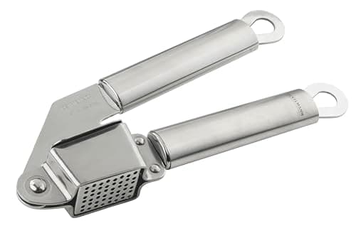 Image of Fackelmann Premium Garlic Press, Garlic & Ginger Crusher & Mincer, Easy Clean Removable Press, Stainless Steel, 18.5x6.5x6cm, Silver