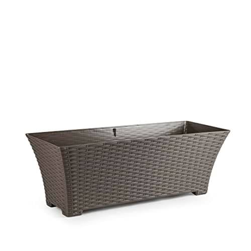 Image of Muddy Hands Long Rattan Trough Plant Pot Outdoor Garden Flower Herb Plastic Planter Window Box (Light Brown, 60cm)