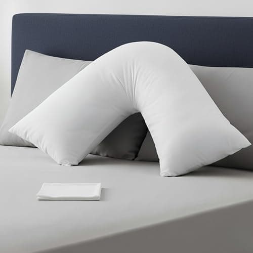 Image of LOOMERIG Luxury V Pillow with Pillowcase 75 cm X 35 cm – Soft, Warm & Comfy V Shaped Pillow for Ultimate Comfort - Ideal for Pregnancy and Nursing (White)