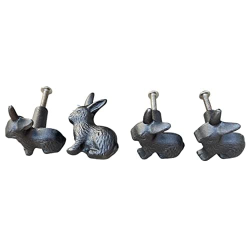 Image of Pack of 4 CAST IRON RABBIT SHAPED DRAWER KNOBS for Kitchen cupboards | Cast Iron Antique style finish | Vintage charm meets modern functionality | 4cm wide x 2cm depth | Draw cabinet pull knob.