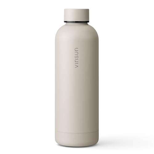 Image of Vinsun Stainless Steel Water Bottle 500ml Beige - Double-Walled Insulated Flask, Leak-Proof, BPA Free - Drinks Bottle for Sport, Outdoor, School, Gym