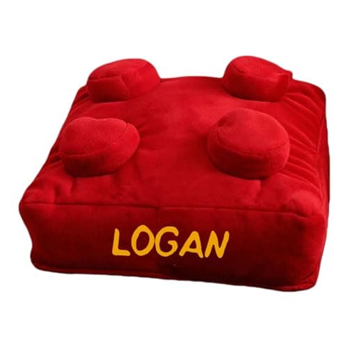 Image of Echo Three Building Brick Personalised Cushion Square Red | Custom Play Pillow Kids Room Home Decor Filled | Named Decorative Retro Fun Novelty Cushion Toy Large