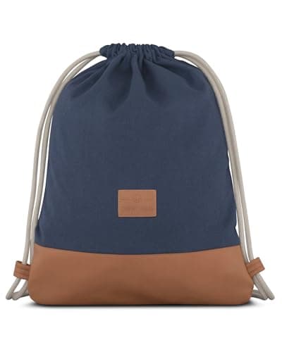 Image of Johnny Urban Drawstring Bag for Men and Women Blue Brown - Luke - Gym Sack Backpack with Pocket for Sports, Swimming, Travel and Leisure - Cotton Sports Bags