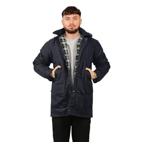 Image of janisramone® Men’s Padded Wax Jacket Cotton Quilted Jacket With Hood, Mens Rain Jacket Waterproof Hiking Hunting Country Wear Fishing Jackets for Men UK Casual Sportwear Winter Coat
