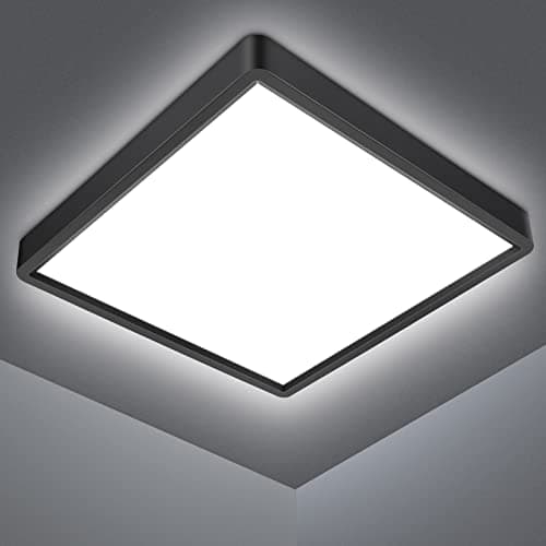 Image of Defurhome LED Ceiling Light,18W 1500LM,100W Equivalent,5000K Daylight White,Waterproof IP54,Flush Mount, Square Modern Ceiling Light for Bathroom,Kitchen,Office,Hallway,Bedroom,22cm(Black)