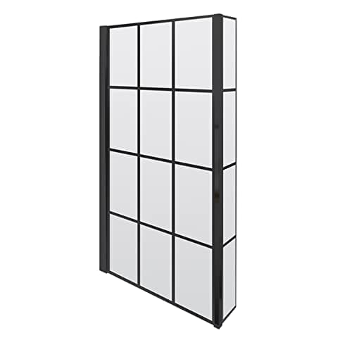 Image of Pacific Matt Black Framed Square Bath Screen with Fixed Return Panel 1430mm H x 808mm W - 6mm Glass