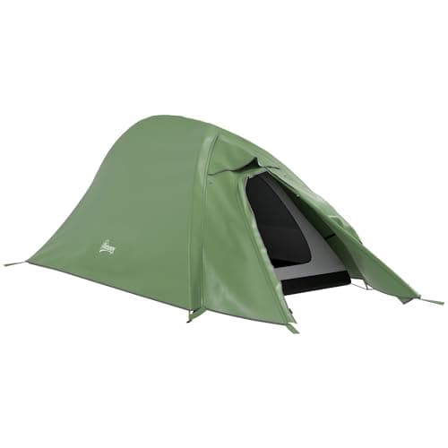 Image of Outsunny 1-2 Man Camping Tent, Double Layer Dome Tent with 2000mm Waterproof Rainfly and Carry Bag, Lightweight for Fishing, Travel, Hiking, Sports, Festival, Green