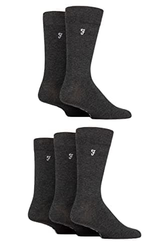 Image of Farah Mens Bamboo Socks Plain and Patterned Striped Argyle Spotty Designs, Bright Colourful, Gift for Him, 5 Pairs - Plain Charcoal 6-11