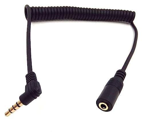 Image of Coiled Stereo Audio Cable Haokiang Right Angle 90 Degree 1 to 6Ft 3.5mm Spring Audio Aux Extension Cable for Home/Car Stereo,Phone,Headset and More(M/F TRRS)