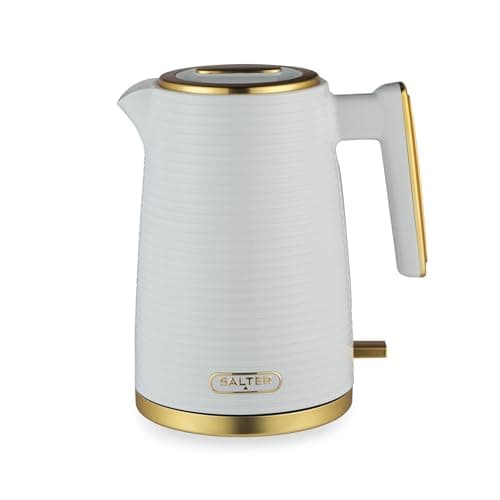 Image of Salter Palermo Electric 1.7L Kettle - 3000W Rapid Boil, 360° Swivel Base, Auto Shut-Off, Boil-Dry Sensor, Anti-Limescale Filter, Easy View Water Window, Strix Controller, White & Gold