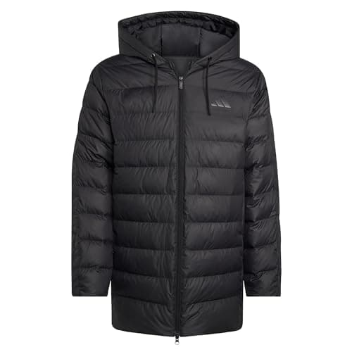 Image of adidas Men's Essentials Climawarm 3 Stripes Light Down Hooded Parkas Coat, black, XXL