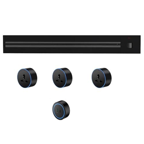 Image of Track Socket, 8000W Wall-Mounted Power Slide Rail Wiring Board + 2500W Adapter, Suitable for Kitchen Office,Black-50CM