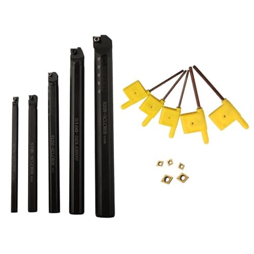 Image of HomeVortex 5Pcs SCLCR Lathe Turning Tool Holder Set,7-20mm with 5Pcs CCMT Carbide Inserts for Semi-Finishing,Finishing Alloy Steel Boring For Bars