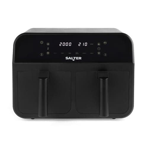 Image of Salter EK4750BLK Dual Air Fryer – 2 x 3.7L Non-Stick Frying Drawers For Independent Cooking, Family Size 7.4L Capacity, 6 Air Fry Pre-Sets, Sync & Match To Cook & Serve Different Foods Together, 2400W