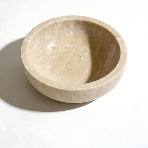Image of SIRIZEN-DIVING Small Travertine Decorative Marble Bowl, 5.9 inches,Natural Stone Round Bowl for Home Decor, Fruit, Nuts, Jewelry tray,Coffee Tables Centerpiece, Soap Serving (beige-5.9inches)