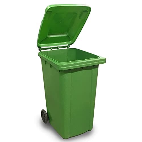 Image of Pluto Packaging 240 Litre Standard Sized Green Outdoor Household Rubbish Wheelie Bin Complete With Rubber Wheels, Handles & a Lid