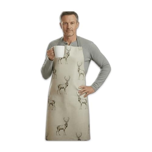 Image of Jolee Beige Natural Highland Stags Oilcloth Wipe Clean Apron for Adult - 74cm