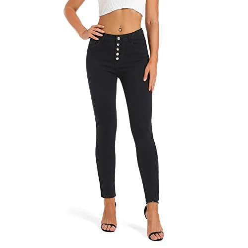 Image of MIRLCIMR Womens High Waist Stretch Pants 5 Button Push Up Butt Lifting Skinny Colombian Jeans,Black,16