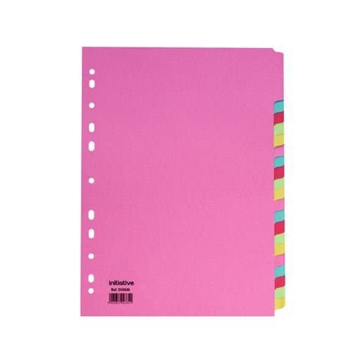 Image of Initiative A4 File Dividers - Manilla 20 Part Multi-Coloured 150gsm 100% Recycled