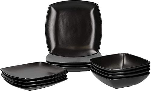 Image of Creative Tops Raven Stoneware Square Dinner Set, Ceramic, Black, 12 Piece
