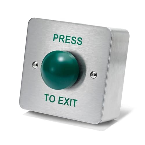 Image of SecureMyDoor - PRESS TO EXIT Green Dome Button Push Door Release Switch | Brushed Stainless Steel | Easy Installation | Ideal for Commercial & Residential Buildings