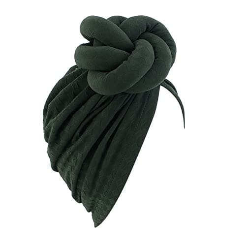 Image of Women's Hats & Caps, Women Turban African Plain Knot Headwrap Beanie Pre-Tied Bonnet Chemo Cap Stretch Jersey Ultra Soft Breathable Hair Loss Turbans Headband Green