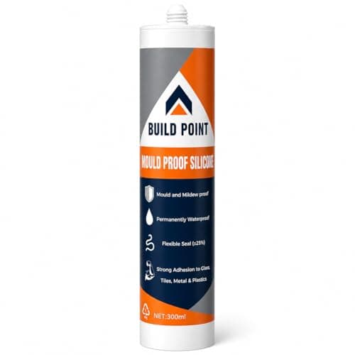 Image of Build Point Mould Proof Silicone Sealant White 300ml, 1 Pack - Anti Mould Waterproof Sanitary Sealant for Bathroom, Kitchen, Shower, Bath, Basin, Tiles & Glass