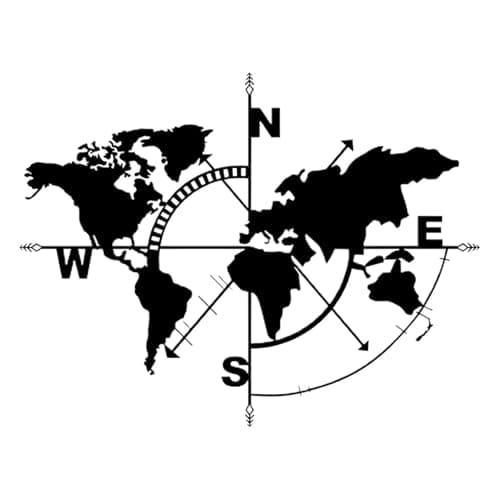 Image of Ruhnjyg Metal World Map Wall Art - World Map Metal Silhouette Art Pendant, Metal World Map Wall Art Compass For Home Wall, Outdoor Door Hanging (Black)